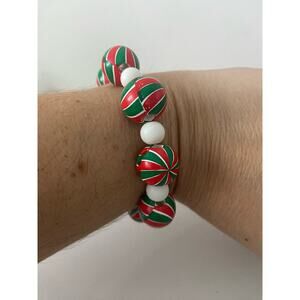 Holiday peppermint bead bracelet